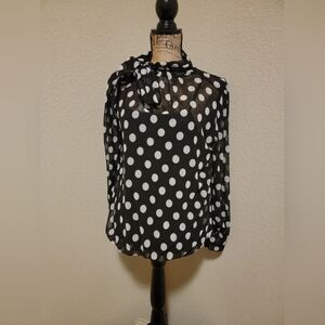 (NWT) Elegant Polka Dot Blouse - Black and White